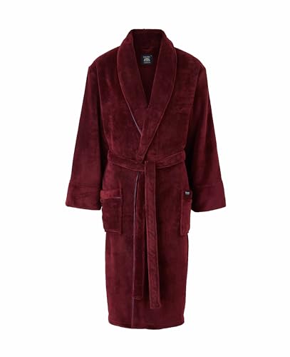 THE SAVILE ROW COMPANY LONDON Herren-Bademantel, leichter, superweicher und warmer Fleece-Morgenmantel – Burgunderrot mit Paspelierung – Extragroß von THE SAVILE ROW COMPANY LONDON