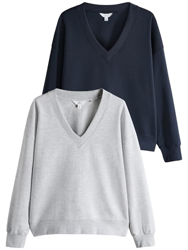 THE SET 2er-Pack Interlock-Sweatshirts mit V-Ausschnitt Navy/Grey Marl M von THE SET