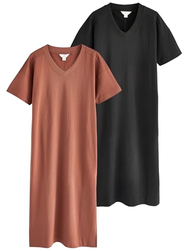 THE SET Loopback-Sweatshirtkleider mit V-Ausschnitt aus 100% Baumwolle, 2er-Pack Schwarz/Braun L von THE SET
