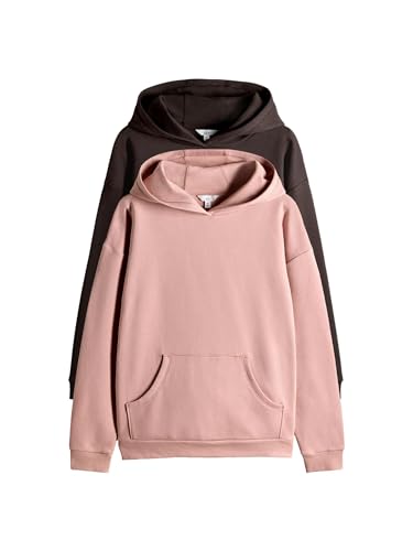 THE SET Relaxed Fit Kapuzenpullover, 2er-Pack Chocolate Brown/Pink L von THE SET