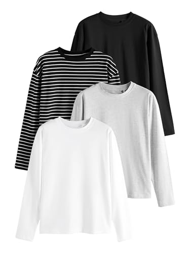 THE SET Relaxed Fit Shirts, 4er-Pack Schwarz/Grau/Weiß/Schwarz/Weiß gestreift M von THE SET