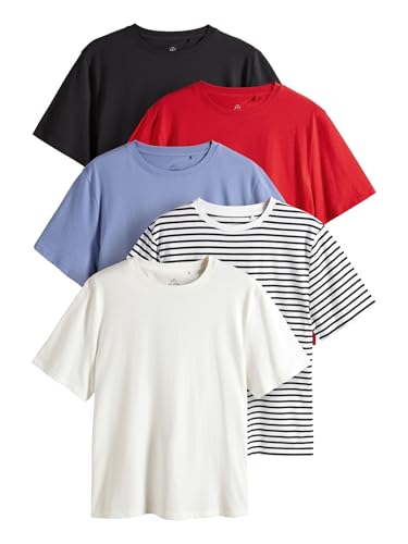 THE SET Relaxed Fit T-Shirts, 5er-Pack Marineblau/Blau/Rot/Creme/Marine&Weiß gestreift L von THE SET