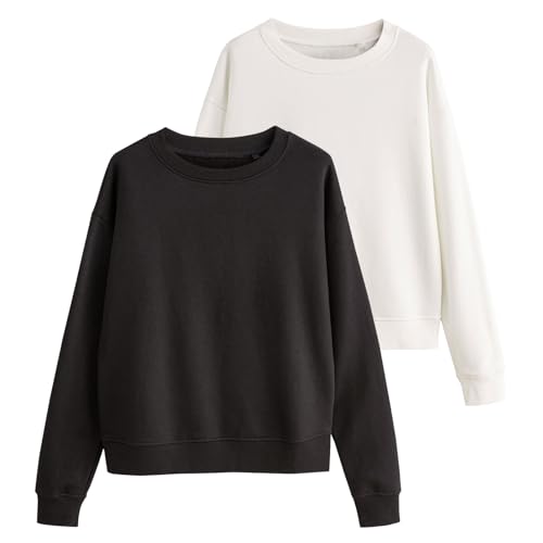 THE SET Rundhalsausschnitt Damen Sweatshirts Multipack, 2er Pack Sweatshirts Schwarz/Creme XL von THE SET