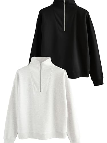 THE SET Sweatshirt mit Reißverschluss und Trichterkragen, 2er-Pack Schwarz/Grau M von THE SET