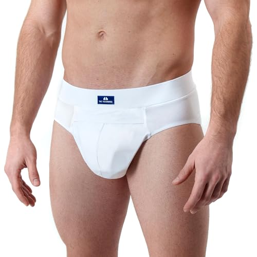 THE VISIONBROS Inkontinenz Slip Herren – Inkontinenz Pants Männer mit Blasenschwäche | patentiertes Zwei-Kammern-System zum Einlegen von Pads bis Level 3 | diskret, waschbar, atmungsaktiv (Weiß, L) von THE VISIONBROS