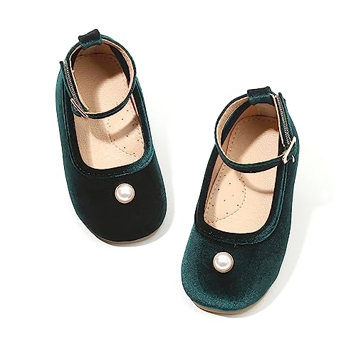 THEE BRON Kleine Mädchen Prinzessin Schuhe 3-12 Jahre Ballerinas Weiche rutschfeste Kleid Schuhe für breite Füße, Af334-Samt, Grün, 23.5 EU von THEE BRON