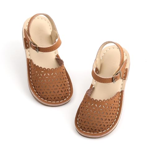 THEE BRON Kleinkind Mädchen Vintage Geschlossene Sandalen Echtes Leder Rustikale Sommerschuhe für 1-8 Jahre Größe 5-13, Tb2240-Schokoladenbraun, 11 Little Kid von THEE BRON