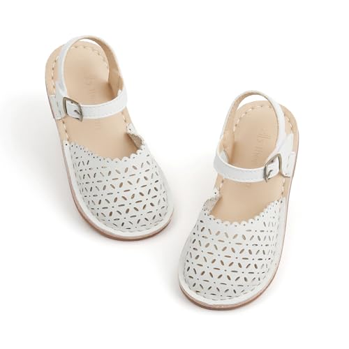 THEE BRON Kleinkind Mädchen Vintage Geschlossene Sandalen Echtes Leder Rustikale Sommerschuhe für 1-8 Jahre Größe 5-13, Tb2240-celestial White, 25 EU von THEE BRON