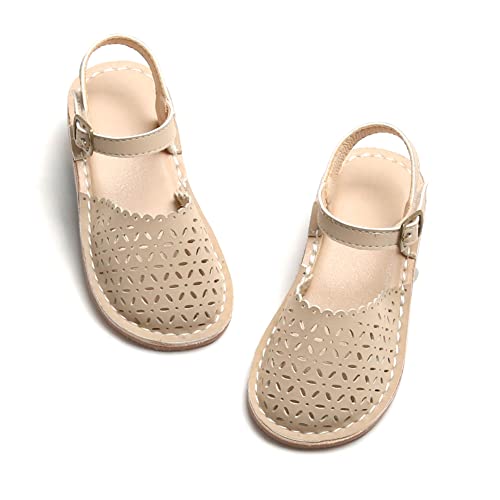 THEE BRON Kleinkind Mädchen Vintage Geschlossene Sandalen Echtes Leder Rustikale Sommerschuhe für 1-8 Jahre Größe 5-13, Tb2240-vanilla beige, 22.5 EU von THEE BRON