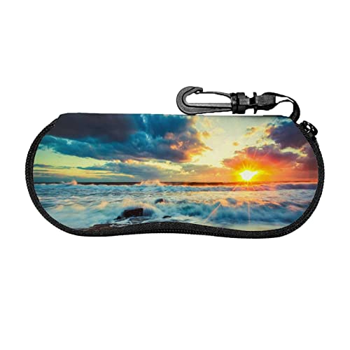 Brillenetui mit Sonnenuntergang und Strandmotiv, weiches Etui, ultraleichtes, tragbares Neopren-Brillenetui mit Reißverschluss, Schwarz, EinheitsgröÃŸe von THEEND