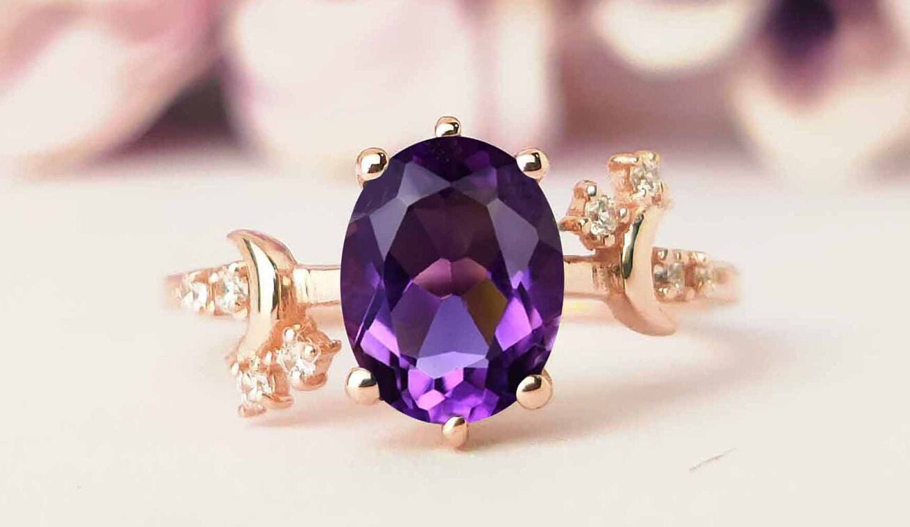 Mond Meines Lebens Amethyst Verlobungsring Antik Ehering Unikat Art Deco Brautring Oval Cut Vintage Für Frauen von THEGOLDSMITHIN