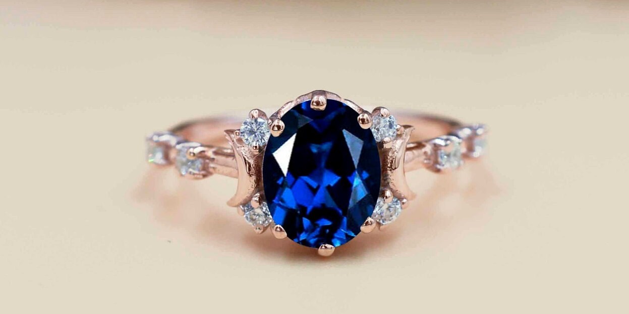 Mond Meines Lebens Art Deco Blau Saphir Verlobungsring Antik Ehering Oval Cut Vintage Braut Jubiläum Ring Unikat Versprechen von THEGOLDSMITHIN