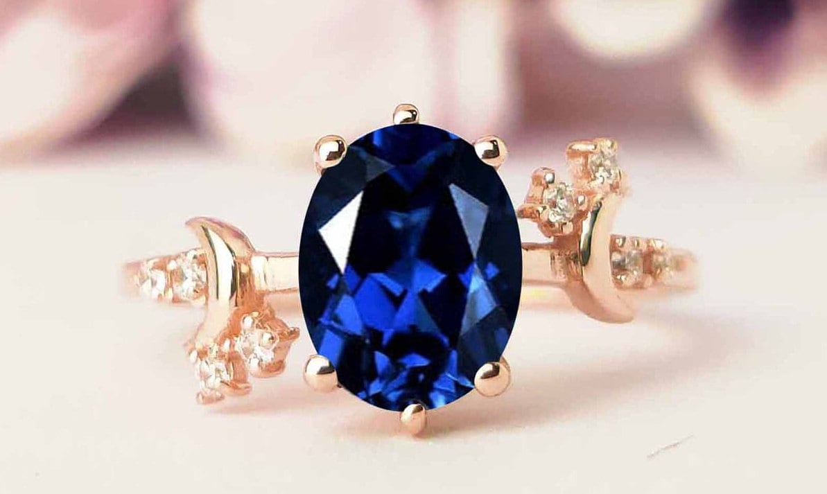 Mond Meines Lebens Blau Saphir Verlobungsring Oval Schliff Antik Art Deco Ehering Vintage Braut Jahrestag Ring Unikat Versprechen von THEGOLDSMITHIN