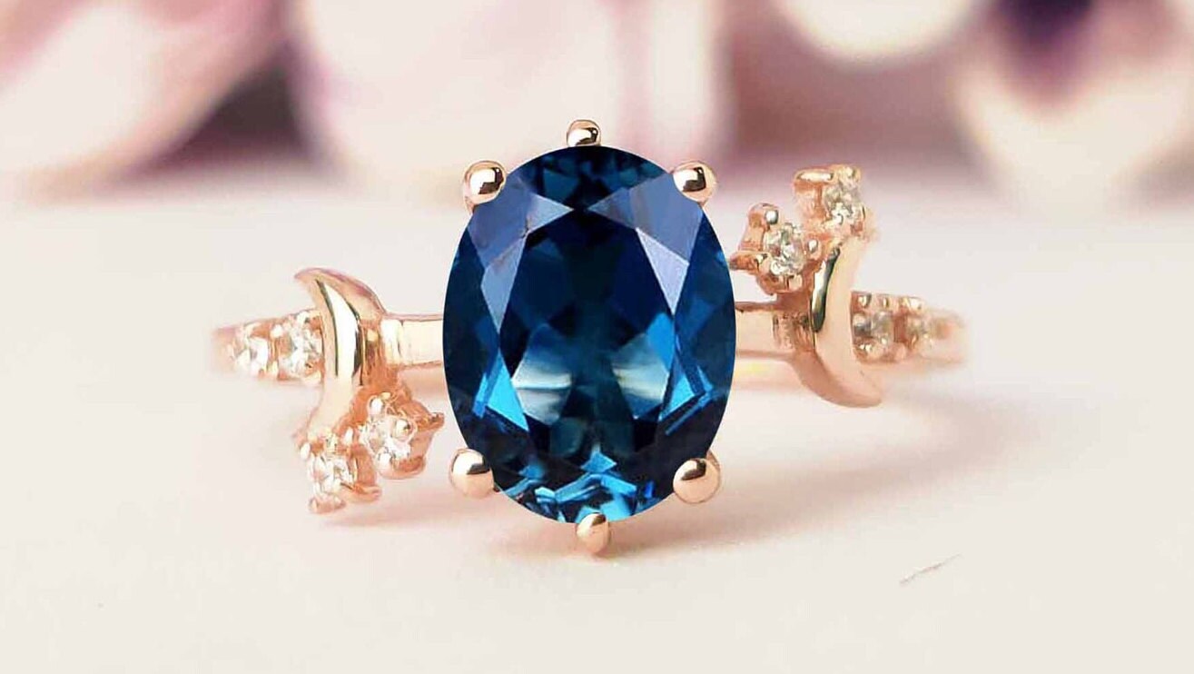 Mond Meines Lebens Blau Topas Verlobungsring Oval Cut Unikat Ehering Antik Topaz Braut Versprechen Ring Vintage Art Deco Jubiläum von THEGOLDSMITHIN