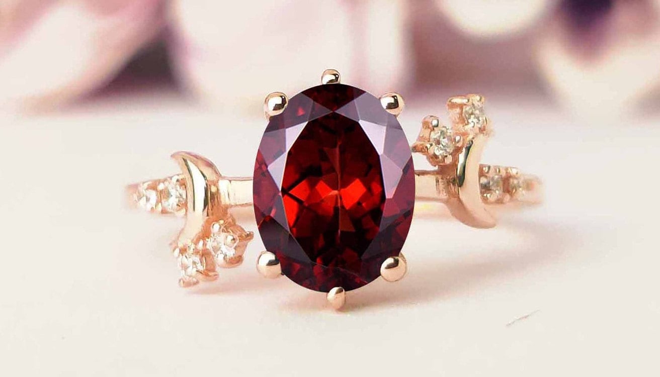 Mond Meines Lebens Roter Granat Verlobungsring 14K Roségold Brautring Unikat Art Deco Ehering Antik Versprechen Jahrestag Ring von THEGOLDSMITHIN