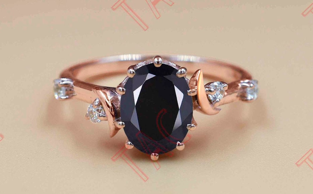 Mond Meines Lebens Schwarzer Onyx Verlobungsring Natürlicher Ehering Ovalschliff Vintage Braut Jahrestag Ring Antiker Art-Deco-Versprechensring von THEGOLDSMITHIN