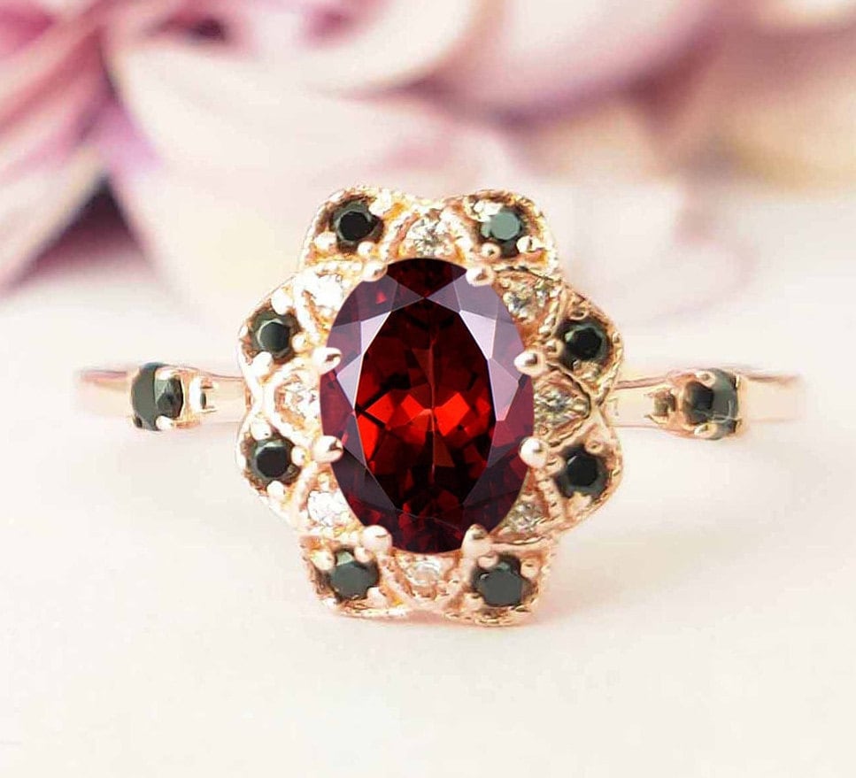 Natürlicher Roter Granat Verlobungsring Vintage Ehering Unikat Brautring Antik Art Deco Jahrestag Ring Für Frauen von THEGOLDSMITHIN