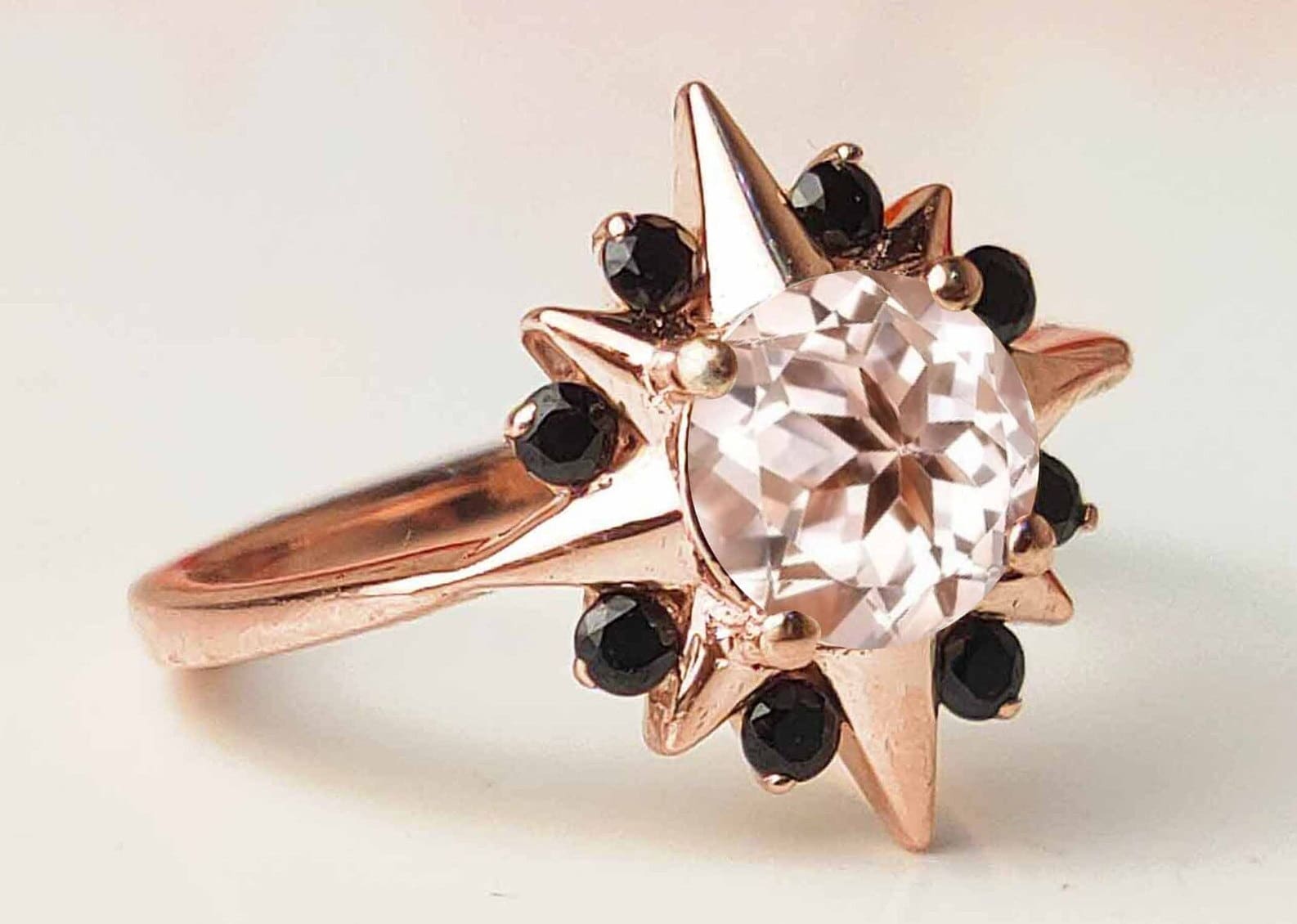 Pfirsich Morganit Verlobungsring Art Deco Schneeflocke 14K Rose Gold Vintage Brautring Antik Jahrestag Ring Für Frauen von THEGOLDSMITHIN