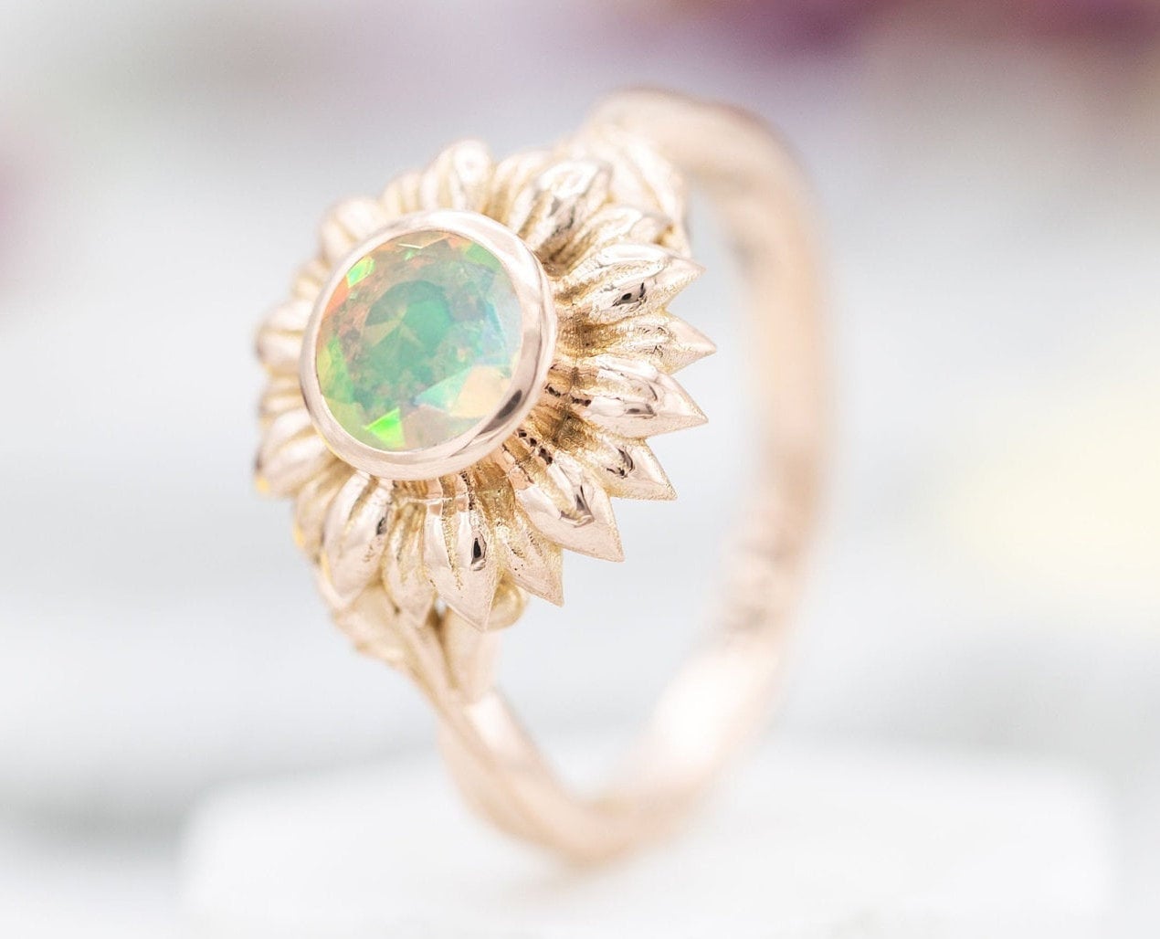 Sonnenblumen Opal Verlobungsring Vintage Ehering Art Deco Floral Unikat Versprechen Jahrestag Ring Frauen Brautring von THEGOLDSMITHIN