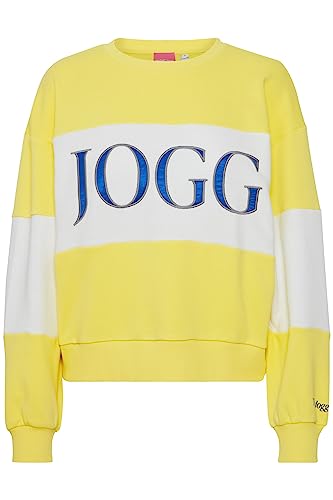 THEJOGGCONCEPT JCSAFINE Block Damen Sweatshirt Pullover Sweater O-Neck mit Front-Logo zweifarbig Colorblock Optik überschnittene Schultern, Größe:L, Farbe:Lemon Verbena Mix (201880) von THEJOGGCONCEPT