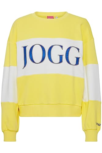 THEJOGGCONCEPT JCSAFINE Block Damen Sweatshirt Pullover Sweater O-Neck mit Front-Logo zweifarbig Colorblock Optik überschnittene Schultern, Größe:S, Farbe:Lemon Verbena Mix (201880) von THEJOGGCONCEPT