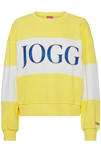 THEJOGGCONCEPT JCSAFINE Block Damen Sweatshirt Pullover Sweater O-Neck mit Front-Logo zweifarbig Colorblock Optik überschnittene Schultern, Größe:XL, Farbe:Lemon Verbena Mix (201880) von THEJOGGCONCEPT