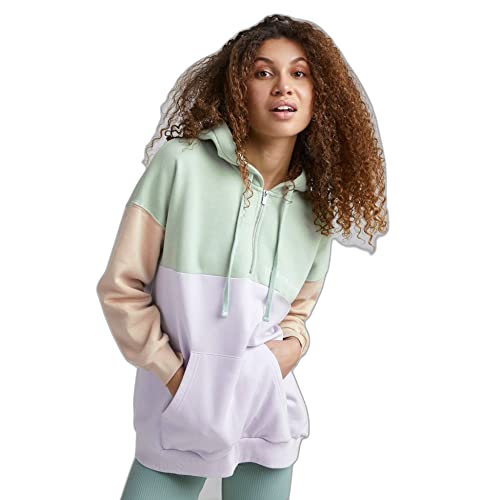 THEJOGGCONCEPT JCSAFINE Cut HALV Pullover Cut HALV Pullover Sweatshirt 22800031 Damen Langer Kapuzenpullover Hoodie Longpullover mit Kapuze, Größe:XL, Farbe:Frosty Green Mix (201069) von THEJOGGCONCEPT