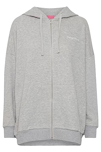 THEJOGGCONCEPT JCSAFINE Damen Sweatjacke Kapuzenjacke Hoodie mit Kapuze Zipper Zip-Hoodie mit Reißverschluss Oversize Passform, Größe:2XL, Farbe:Light Grey Melange (201747) von THEJOGGCONCEPT
