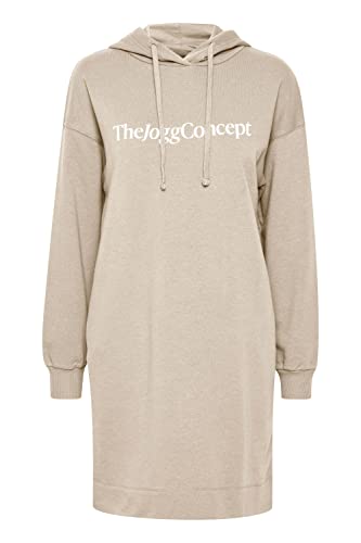 THEJOGGCONCEPT JCSAFINE Dress - Damen Langes Sweatshirt Pullover Longpullover mit Kapuze Loose Fit, Größe:2XL, Farbe:Doeskin (151308) von THEJOGGCONCEPT