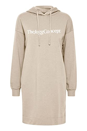 THEJOGGCONCEPT JCSAFINE Dress - Damen Langes Sweatshirt Pullover Longpullover mit Kapuze Loose Fit, Größe:L, Farbe:Doeskin (151308) von THEJOGGCONCEPT