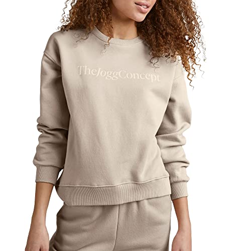 THEJOGGCONCEPT JCSAFINE Sweatshirt Damen Sweatshirt Pullover Sweater Rundhals O-Neck Crewneck mit Front-Print Logo, Größe:S, Farbe:Doeskin (151308) von THEJOGGCONCEPT