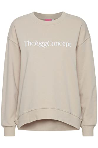 THEJOGGCONCEPT JCSAFINE Sweatshirt Damen Sweatshirt Pullover Sweater Rundhals O-Neck Crewneck mit Front-Print Logo, Größe:XL, Farbe:Doeskin (151308) von THEJOGGCONCEPT