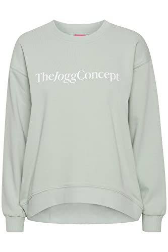 THEJOGGCONCEPT JCSAFINE Sweatshirt Damen Sweatshirt Pullover Sweater Rundhals O-Neck Crewneck mit Front-Print Logo, Größe:2XL, Farbe:Frosty Green (155706) von THEJOGGCONCEPT