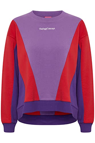 THEJOGGCONCEPT JCSAFINE V Sweatshirt Damen Sweatjacke Cardigan Sweatshirtjacke Rundhals O-Neck Crewneck mehrfarbige Colorblock Optik Oversize Passform, Größe:L, Farbe:Chive Blossom Mix (201532) von THEJOGGCONCEPT