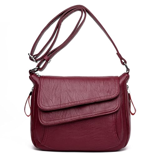 Damentasche 2024 Damen-Umhängetasche, weiches Leder, Umhängetasche, kleine quadratische Tasche (Color : Dark red, Size : 27 * 14 * 22cm) von THEPOS