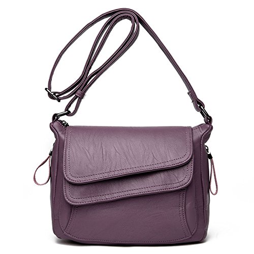 Damentasche 2024 Damen-Umhängetasche, weiches Leder, Umhängetasche, kleine quadratische Tasche (Color : Light purple, Size : 27 * 14 * 22cm) von THEPOS