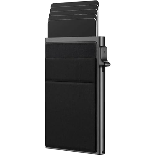 THEPOS Kreditkarteninhaber Magic Smart Wallets Herren ID Bankkarteninhaber Dünn Slim Up Aluminium Minimalistische Geldbörse(Color:Black) von THEPOS