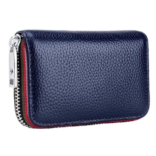 THEPOS Leder Männer Frauen Kartenhalter Kleine Reißverschluss Geldbörse Solide Geldbörse Akkordeon Design Business Kreditkartentaschen (Color : Dark Blue) von THEPOS