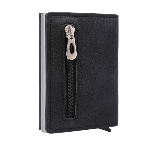 THEPOS PU-Leder-Herren-Geldbörse, RFID-antimagnetischer Kreditkartenhalter mit Organizer-Münzfach und Geldklammern(Color:Black-1) von THEPOS