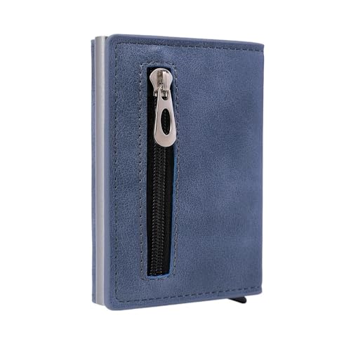 THEPOS PU-Leder-Herren-Geldbörse, RFID-antimagnetischer Kreditkartenhalter mit Organizer-Münzfach und Geldklammern(Color:Blue-1) von THEPOS