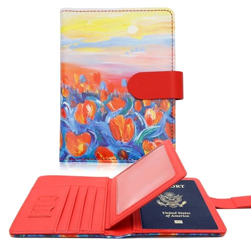 THEPOS Reisepasshülle aus PU-Leder for Herren und Damen, Reisepasshülle mit Kreditkartenhalter, Brieftaschen-Schutzhülle(Color:C5) von THEPOS