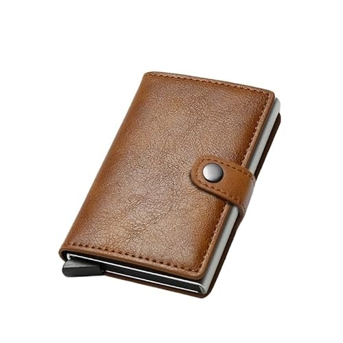 THEPOS Schlankes Metall-Kreditkartenetui for Herren – Up Minimalist Wallet Small Black Purse Vallet (Color : Brown) von THEPOS