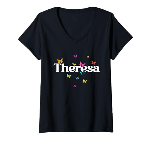 Damen Theresa - Schöner Mädchen Name mit bunten Schmetterlingen T-Shirt mit V-Ausschnitt Damen Theresa - Schöner Mädchen Name mit bunten Schmetterlingen T-Shirt mit V-Ausschnitt von THERESA Tochter Enkel Geburtstag Geschenkideen