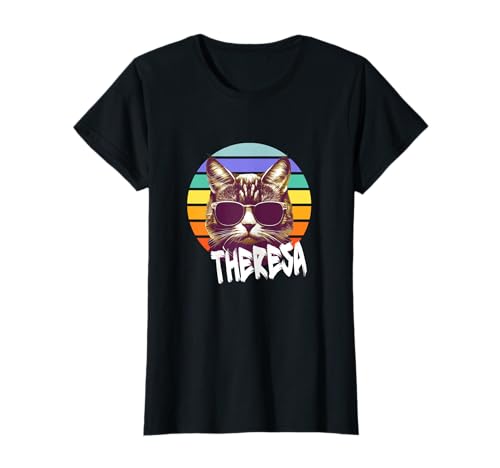 THERESA - Schöner Mädchen Name mit lustiger Katze T-Shirt von THERESA Tochter Enkel Geburtstag Geschenkideen