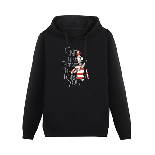 THERULER Where's Wally Waldo Find Him Before He Finds You Mens Pullover Hoodies Casual Black Hoody Cotton Graphic Unisex Sweatshirts XL von THERULER