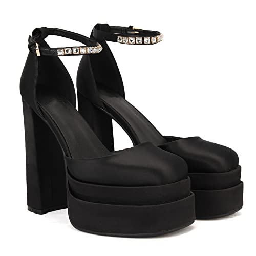 THESHY Damen Plateauschuhe mit hohem Blockabsatz, Knöchelriemen, Schnallen, Keilabsatz, modische Schuhe für Frauen, schwarz, 40 EU THESHY Damen Plateauschuhe mit hohem Blockabsatz, Knöchelriemen, Schnallen, Keilabsatz, modische Schuhe für Frauen, schwarz, 40 EU von THESHY
