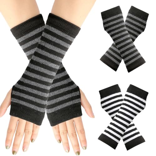 THETAG Fingerlose Handschuhe,2 Paare Winter Halb Fingerlose Handschuhe Warme Gestrickte Handschuhe Daumenloch Halbfinger Handschuhe Unisex Thermisch Strickhandschuhe Armwärmer für Frauen Mädchen von THETAG