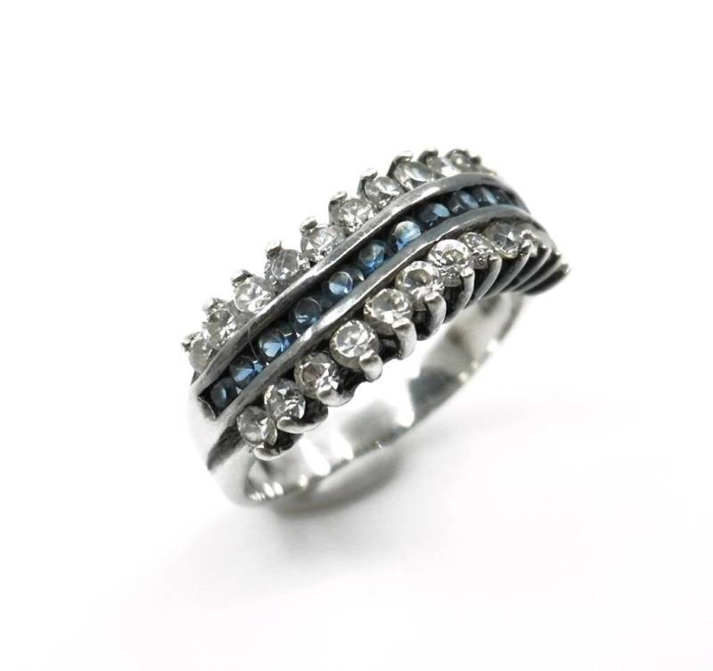 Triple Row Channel Set Sterling Cocktail Ring Sz 7.25 Ec Triple Row Channel Set Sterling Cocktail Ring Sz 7.25 Ec von THEVILLAGEJUNKMAN