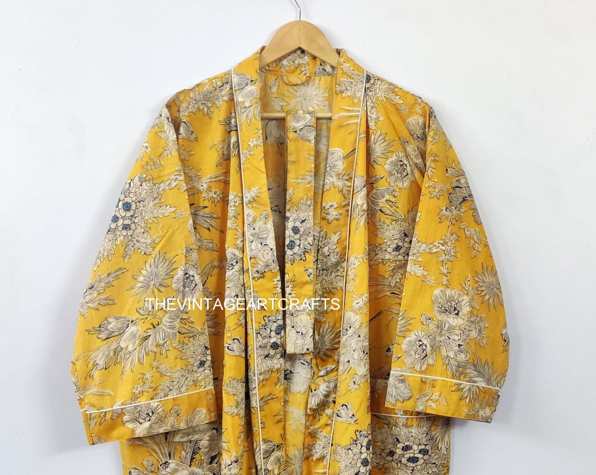 Express-Lieferung - Baumwoll-Kimono-Roben, Indigodruck-Kimono, Weiche Und Bequeme Bademäntel, Wickelkleid, Hausmantel-Robe Blau von THEVINTAGEARTCRAFTS