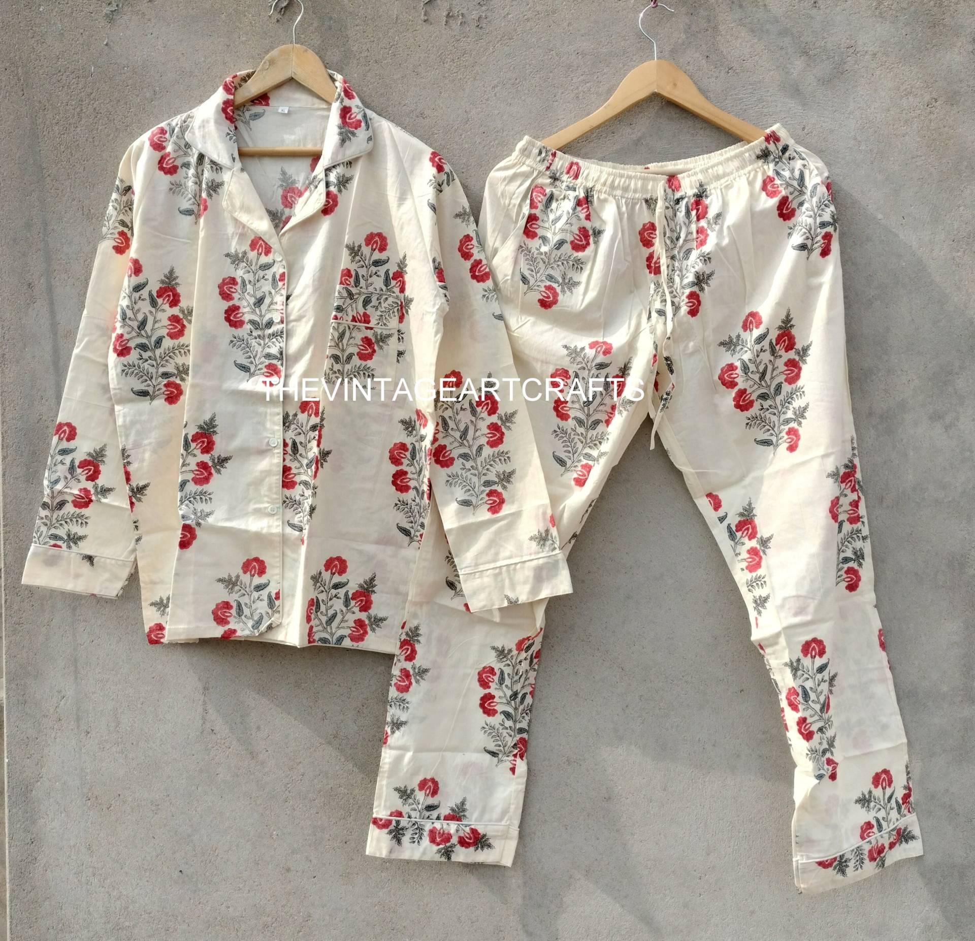 Frauen Baumwolle Bedruckt Pj Set Nachtanzug Plus Size Nachtwäsche Unisex Payjamas von THEVINTAGEARTCRAFTS